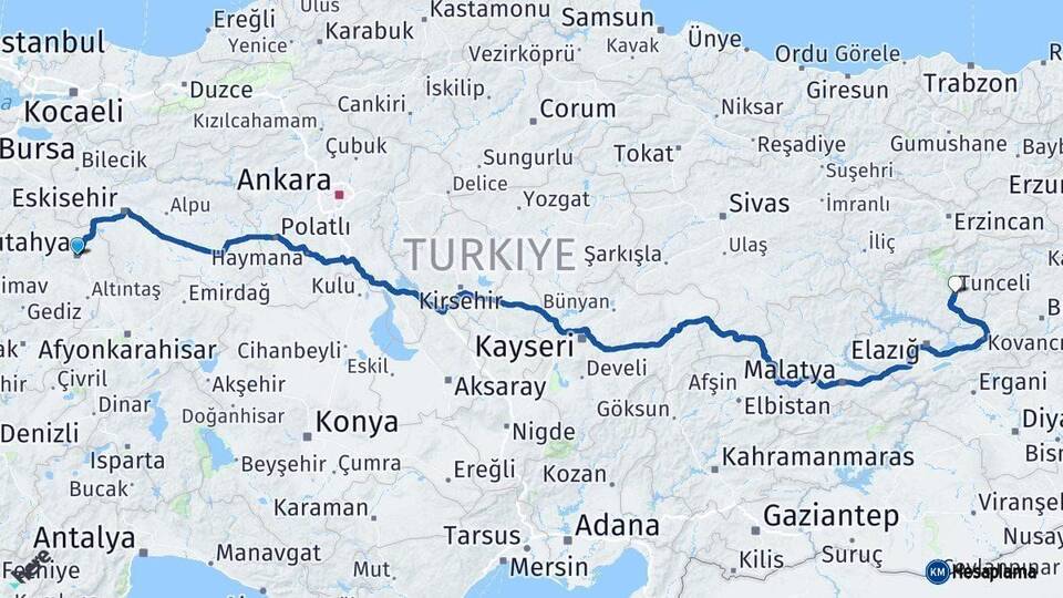 Kütahya Tunceli Arası Kaç Saat? Yol Haritası, Yakıt, Rota ve Mesafe Hesaplama Kütahya Tunceli Arası Kaç Km? Kaç Saat? Yol Haritası