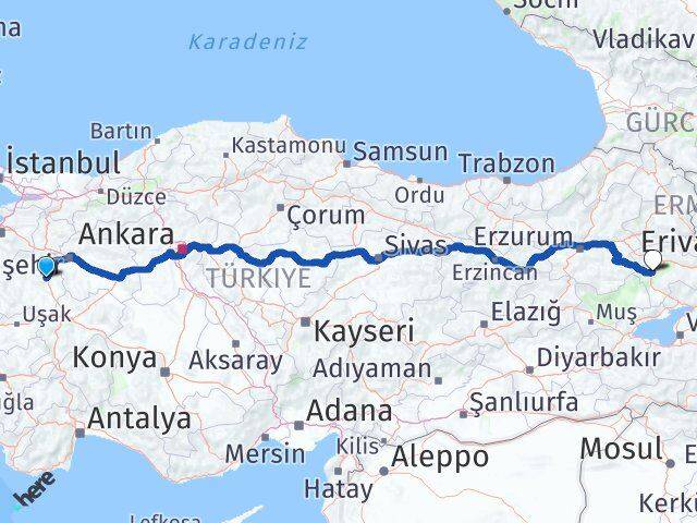 Kütahya Tutak Ağrı Arası Kaç Km - Yol Haritası