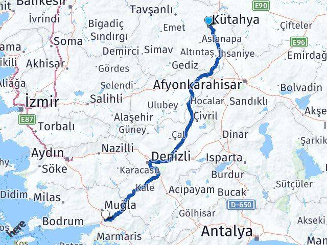 Kütahya Ula Muğla Arası Kaç Km - Yol Haritası