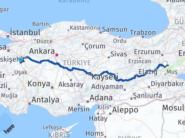Kütahya Varto Muş Arası Kaç Km - Yol Haritası