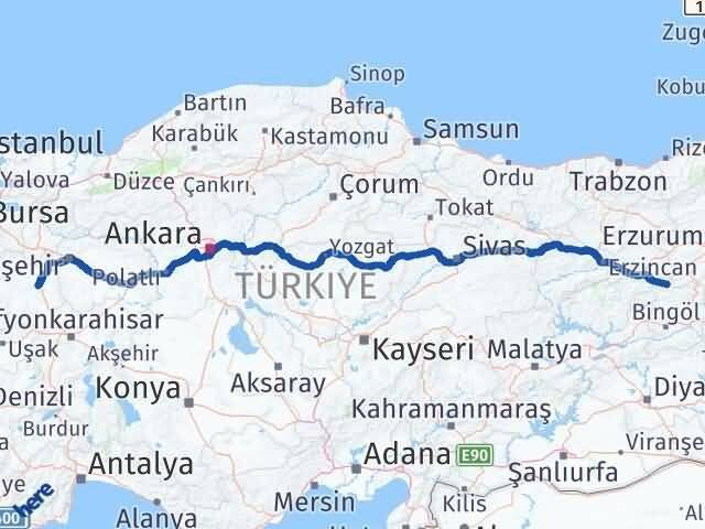 Kütahya Yedisu Bingöl Arası Kaç Km - Yol Haritası