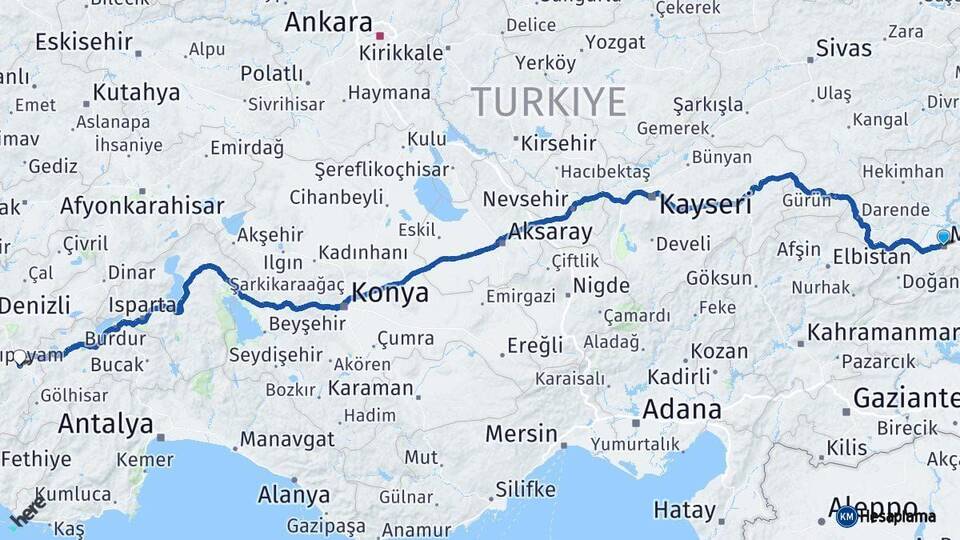 Malatya Acıpayam Denizli Arası Kaç Km - Yol Haritası