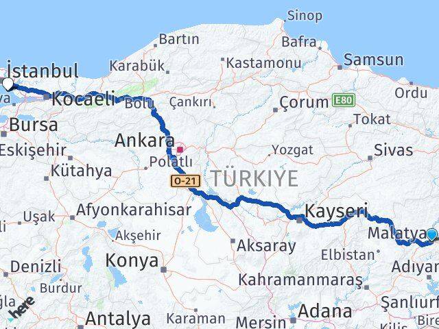 Malatya Adalar İstanbul Arası Kaç Km - Yol Haritası
