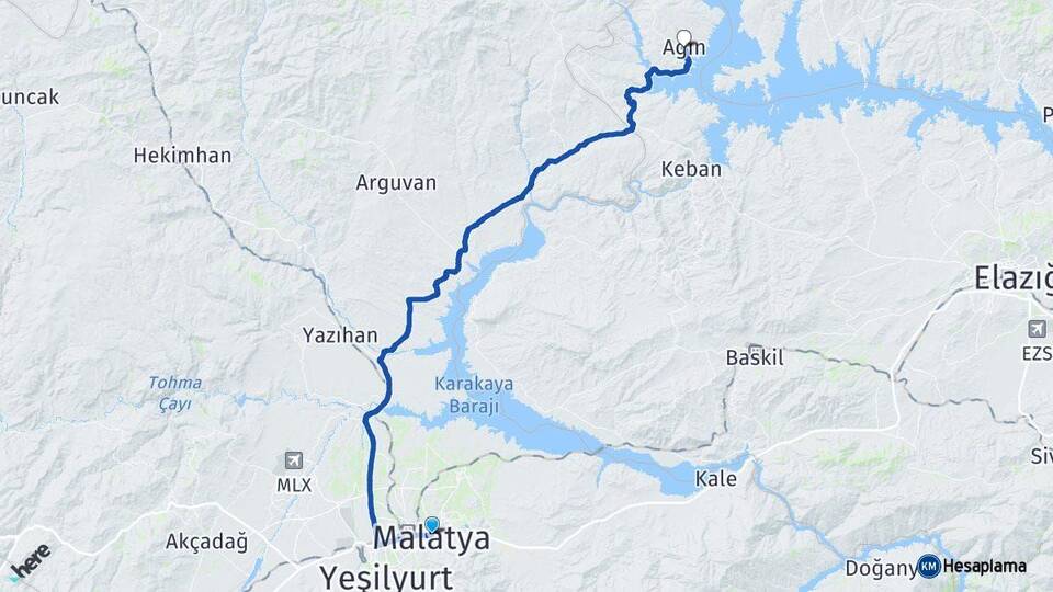 Malatya Ağın Elazığ Arası Kaç Km - Yol Haritası