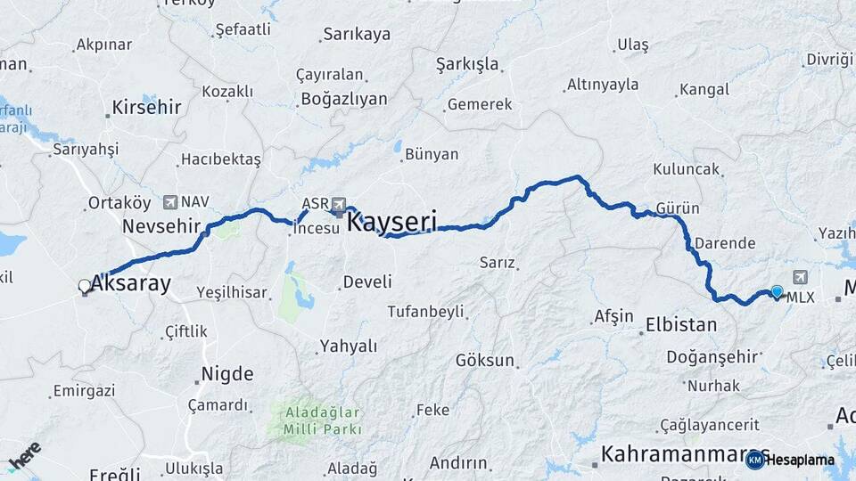 Malatya Akçadağ Aksaray Arası Kaç Km - Yol Haritası