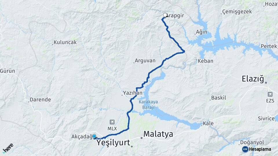 Malatya Akçadağ Arapgir Arası Kaç Km - Yol Haritası
