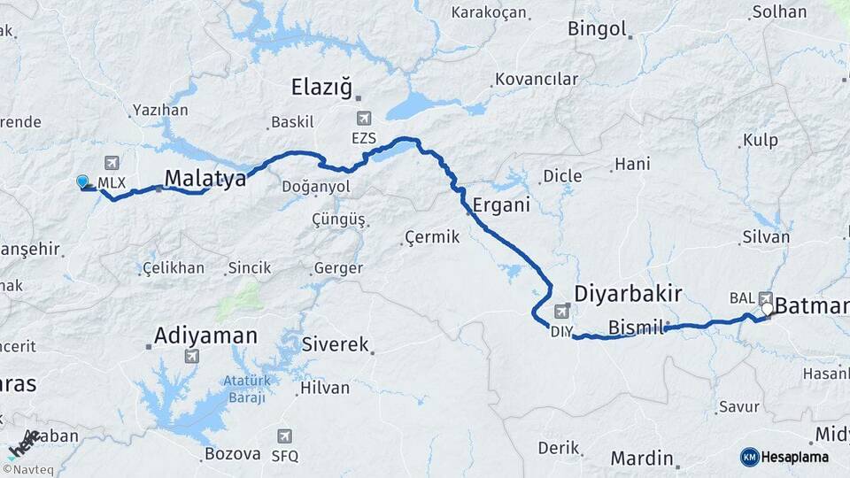 Malatya Akçadağ Batman Arası Kaç Km - Yol Haritası