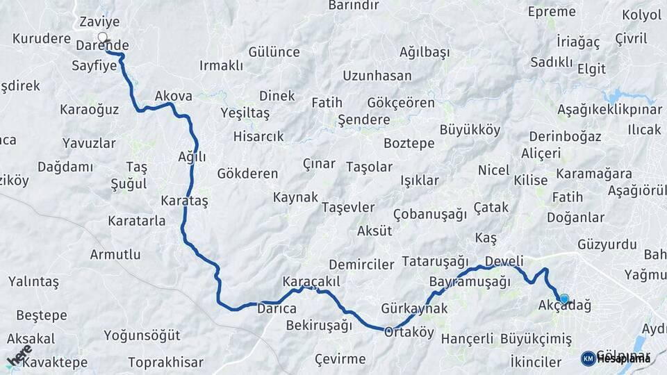 Malatya Akçadağ Darende Arası Kaç Km - Yol Haritası