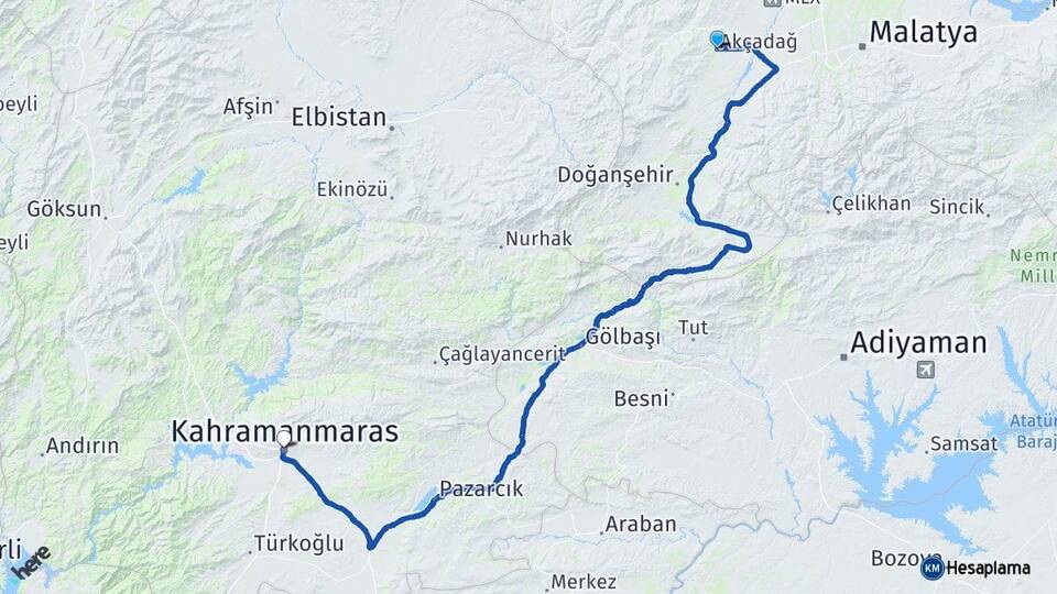 Malatya Akçadağ Kahramanmaraş Arası Kaç Km - Yol Haritası