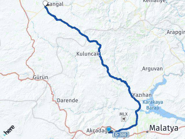 Malatya Akçadağ Kangal Sivas Arası Kaç Km - Yol Haritası