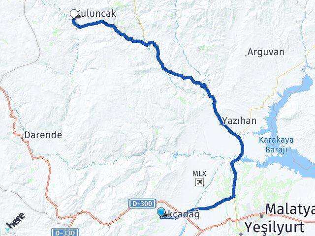 Malatya Akçadağ Kuluncak Arası Kaç Km - Yol Haritası