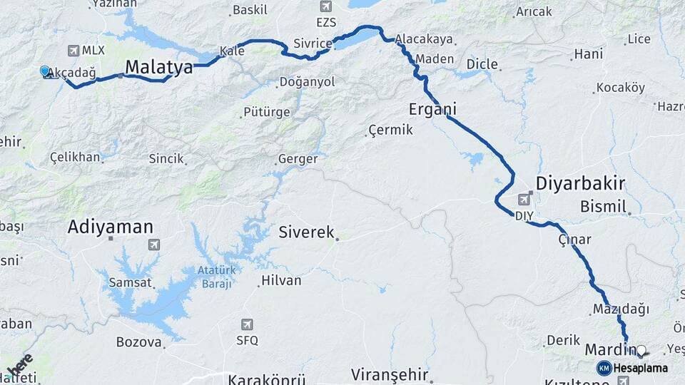 Malatya Akçadağ Mardin Arası Kaç Km - Yol Haritası