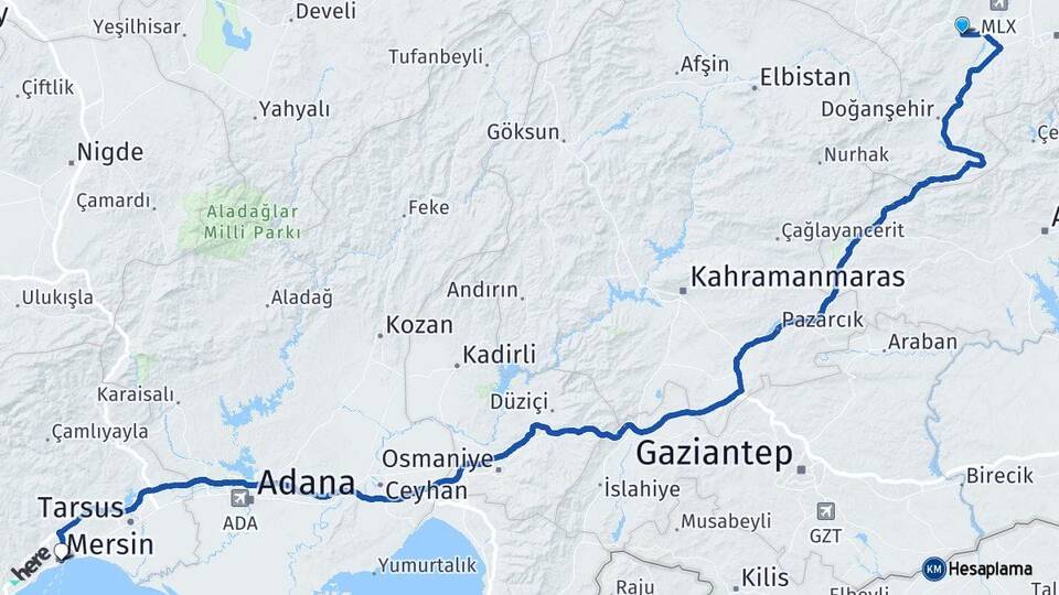 Malatya Akçadağ Mersin Arası Kaç Km - Yol Haritası