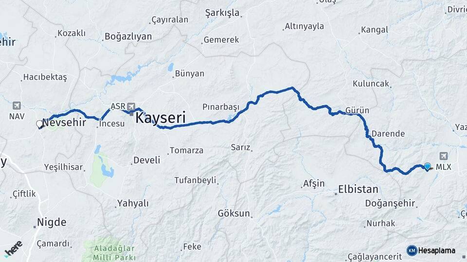 Malatya Akçadağ Nevşehir Arası Kaç Km - Yol Haritası