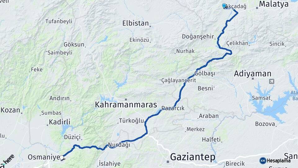 Malatya Akçadağ Osmaniye Arası Kaç Km - Yol Haritası