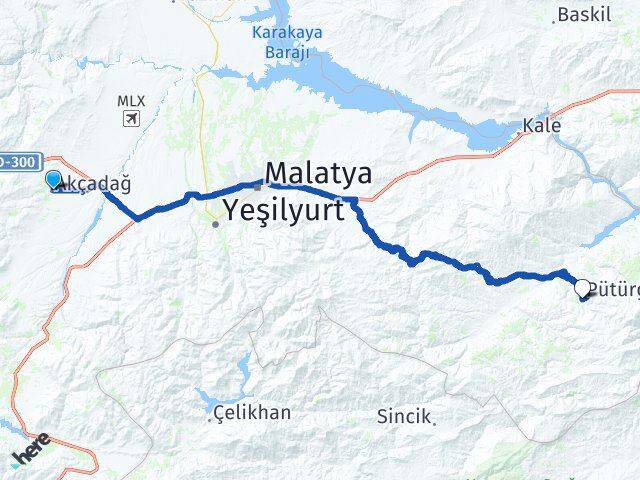 Malatya Akçadağ Pütürge Arası Kaç Km - Yol Haritası