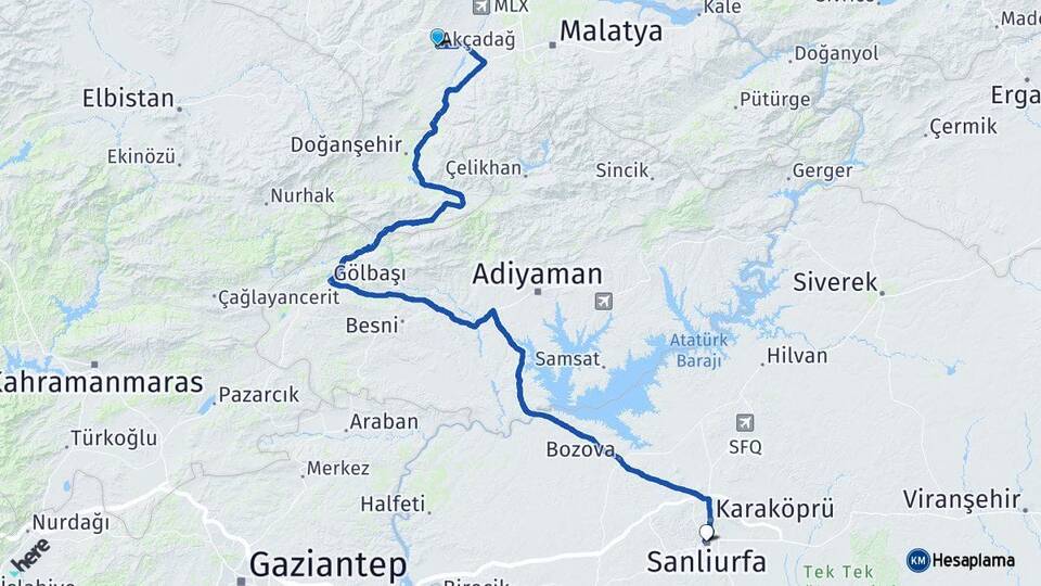 Malatya Akçadağ Şanlıurfa Arası Kaç Km - Yol Haritası