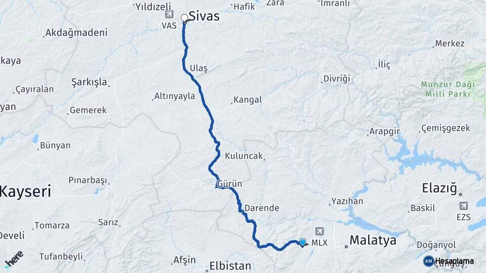 Malatya Akçadağ Sivas Arası Kaç Km - Yol Haritası