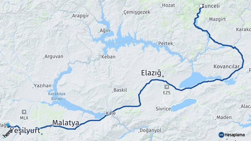 Malatya Akçadağ Tunceli Arası Kaç Km - Yol Haritası