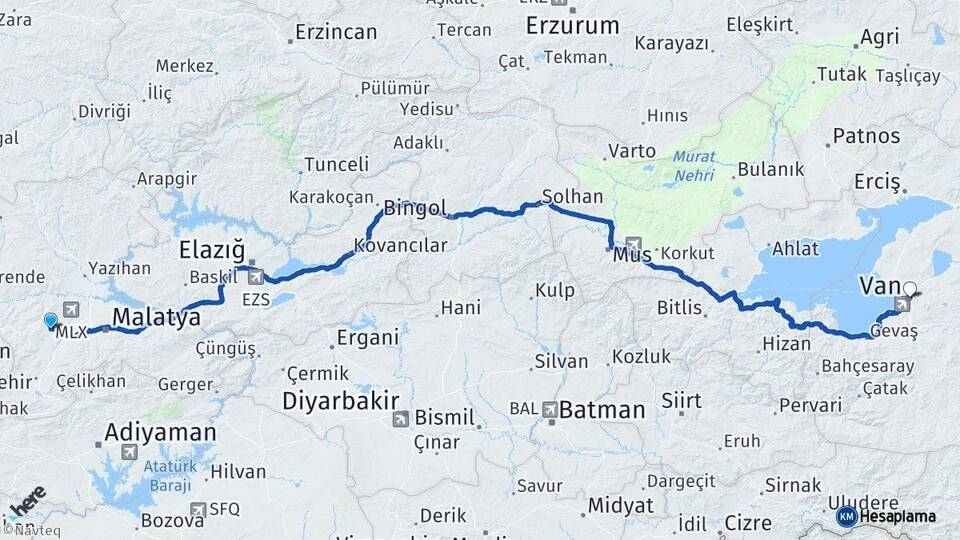 Malatya Akçadağ Van Arası Kaç Km - Yol Haritası