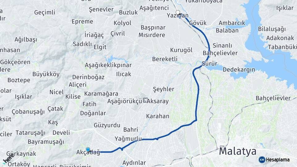 Malatya Akçadağ Yazıhan Arası Kaç Km - Yol Haritası