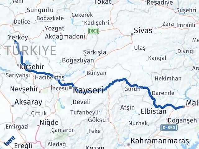 Malatya Akçakent Kırşehir Arası Kaç Km - Yol Haritası