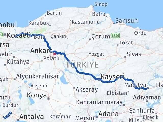 Malatya Akyazı Sakarya Arası Kaç Km - Yol Haritası