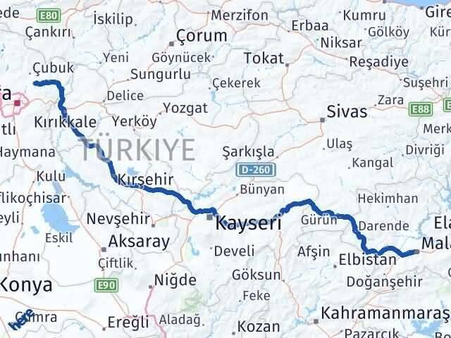 Malatya Akyurt Ankara Arası Kaç Km - Yol Haritası