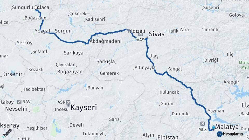 Malatya Alaca Çorum Arası Kaç Km - Yol Haritası
