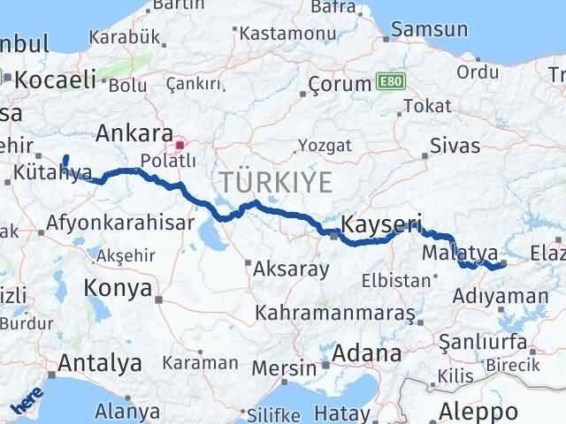 Malatya Alpu Eskişehir Arası Kaç Km - Yol Haritası