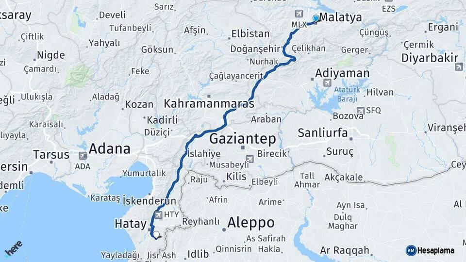 Malatya Altınözü Hatay Arası Kaç Km - Yol Haritası