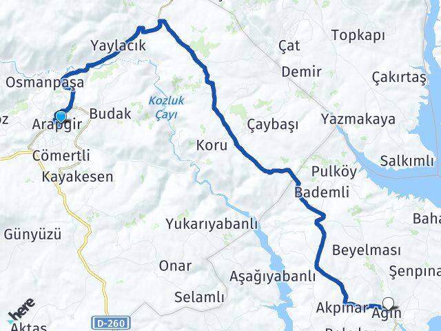 Malatya Arapgir Ağın Elazığ Arası Kaç Km - Yol Haritası