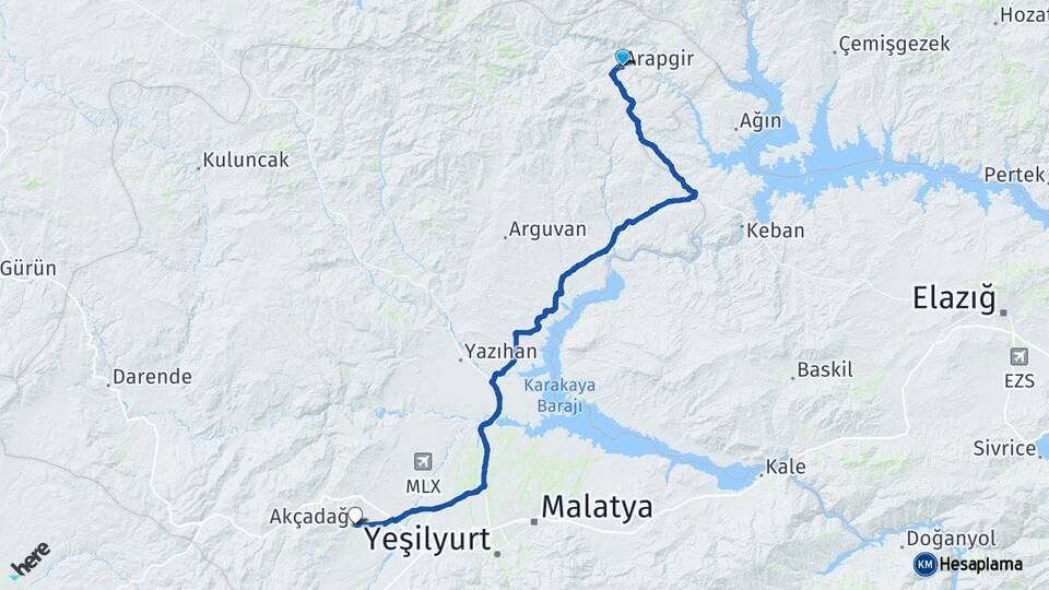 Malatya Arapgir Akçadağ Arası Kaç Km - Yol Haritası