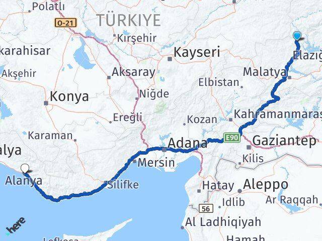 Malatya Arapgir Alanya Antalya Arası Kaç Km - Yol Haritası