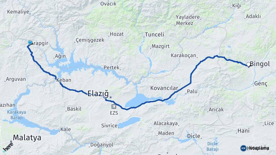 Malatya Arapgir Bingöl Arası Kaç Km - Yol Haritası