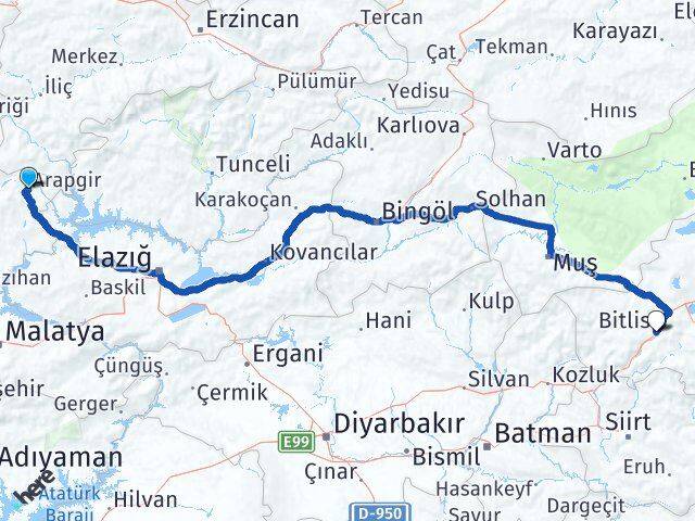 Malatya Arapgir Bitlis Arası Kaç Km - Yol Haritası