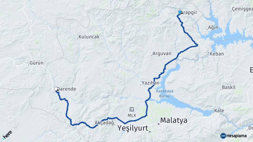 Malatya Arapgir Darende Arası Kaç Km - Yol Haritası
