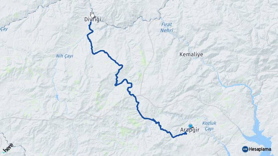 Malatya Arapgir Divriği Sivas Arası Kaç Km - Yol Haritası