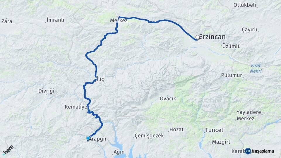 Malatya Arapgir Erzincan Arası Kaç Km - Yol Haritası
