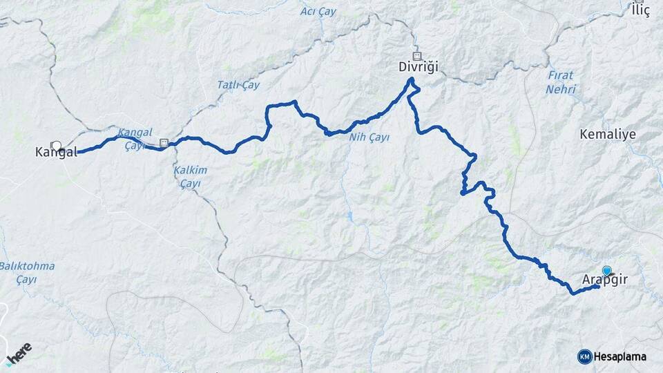 Malatya Arapgir Kangal Sivas Arası Kaç Km - Yol Haritası