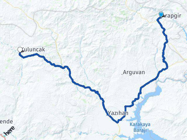 Malatya Arapgir Kuluncak Arası Kaç Km - Yol Haritası