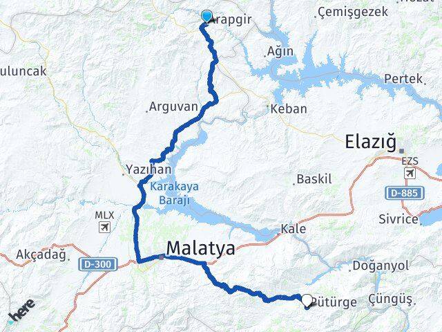 Malatya Arapgir Pütürge Arası Kaç Km - Yol Haritası