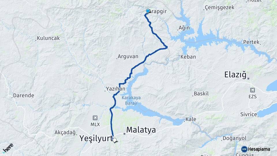 Malatya Arapgir Yeşilyurt Arası Kaç Km - Yol Haritası