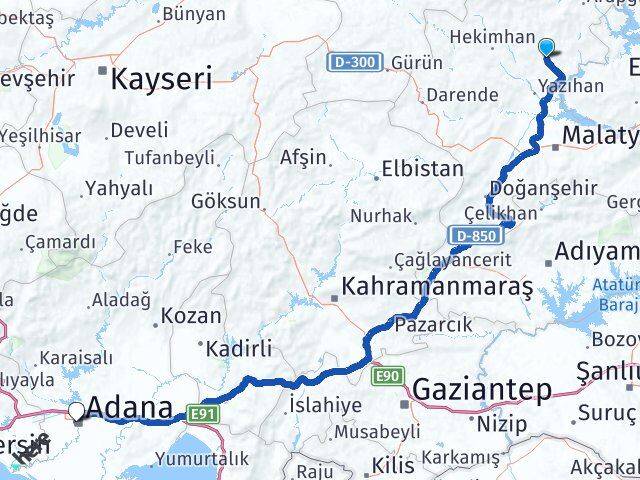 Malatya Arguvan Adana Arası Kaç Km - Yol Haritası