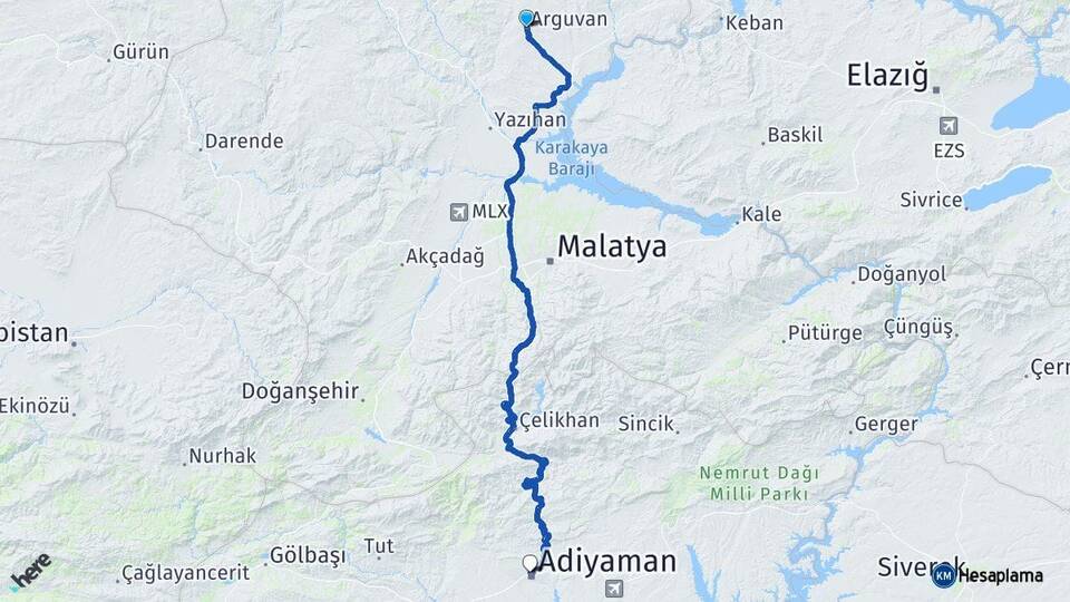 Malatya Arguvan Adıyaman Arası Kaç Km - Yol Haritası