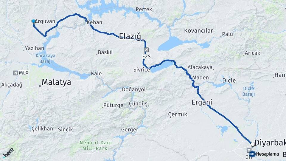 Malatya Arguvan Diyarbakır Arası Kaç Km - Yol Haritası