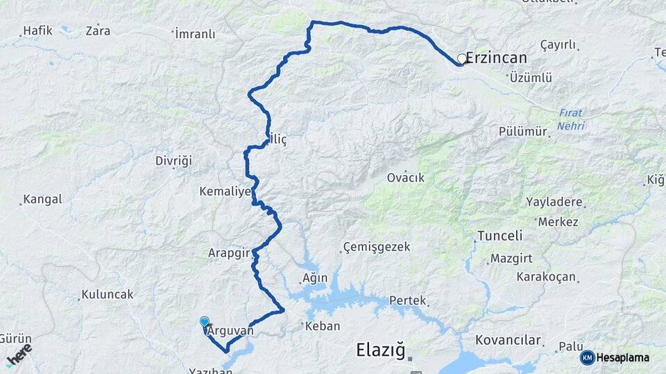 Malatya Arguvan Erzincan Arası Kaç Km - Yol Haritası