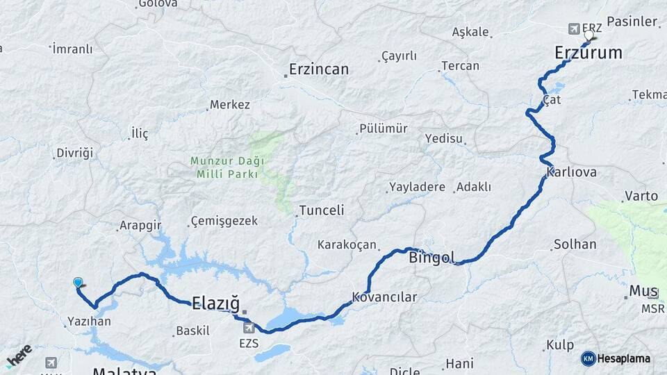 Malatya Arguvan Erzurum Arası Kaç Km - Yol Haritası