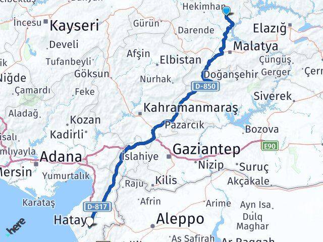 Malatya Arguvan Hatay Arası Kaç Km - Yol Haritası