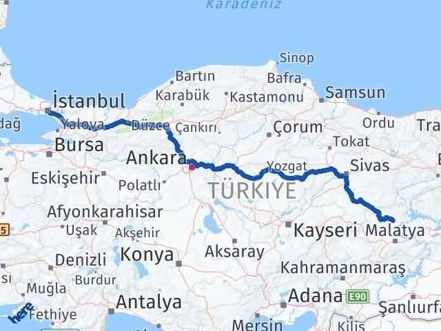Malatya Arguvan İstanbul Arası Kaç Km - Yol Haritası